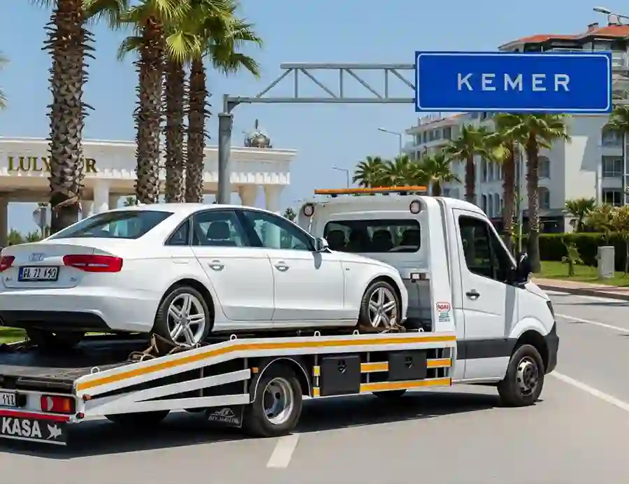 Kemer'de çekici üzerinde araç